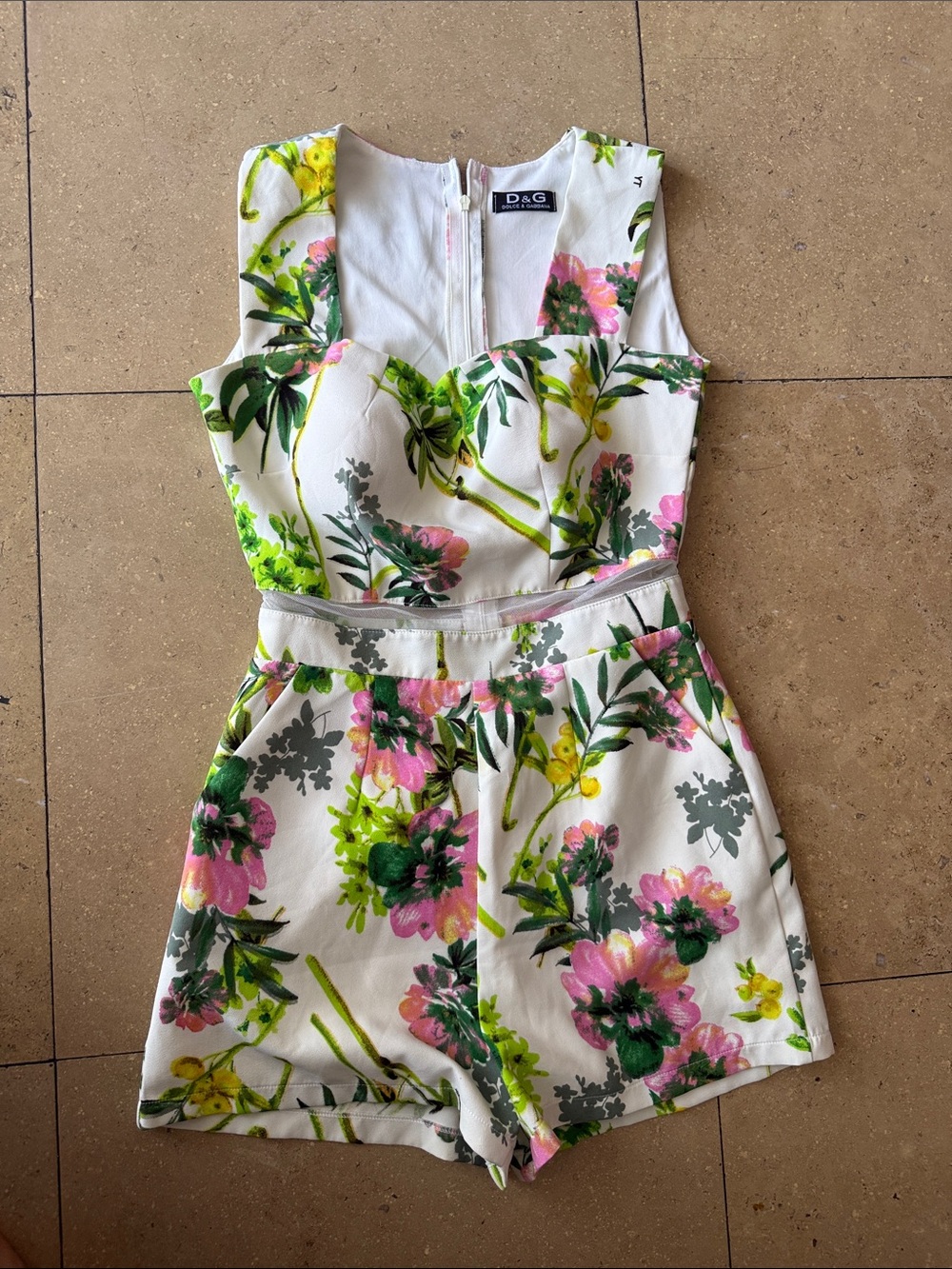 D&G White Floral Romper with Pink, Green and Yellow Print